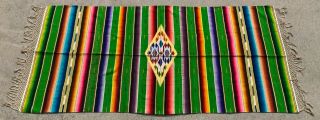 1940s Mexican Serape Saltillo Hand Woven Wool Blanket Rug Antique 70x34
