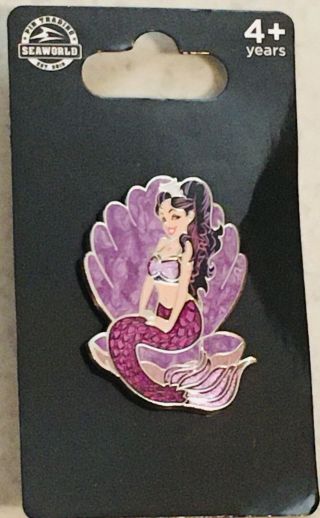 Make Offer Seaworld Mermaid " Violet " Pin On Card