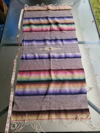 Vintage Mexican Weaving Textile Rug Blanket 45”x 20” Pre Owned A3