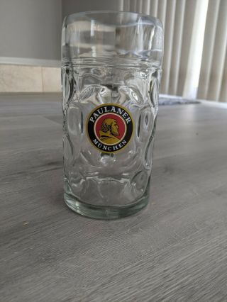 Paulaner Munchen Beer Stein/mug,  Authentic Thick Bubble Glass (1 Liter)
