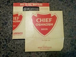 Vintage Chief Oshkosh Beer 6 Pack Cardboard Bottle Carrier,  Oshkosh Brewing,  Wi