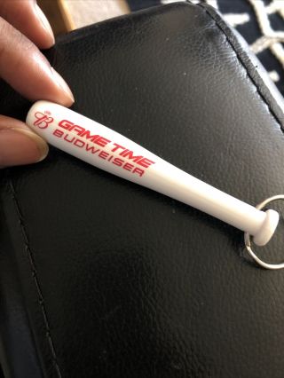 Budweiser Beer Baseball Bat Bottle Opener Keychain Key Chain White 3.  5 Inch