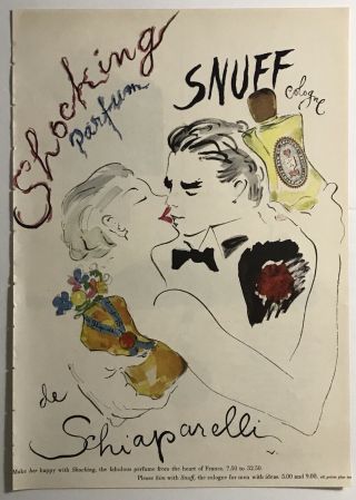 Vintage Shocking Perfum/snuff De Schiaparelli Ad 1952 8”x11” Nym