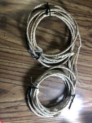 Two Vintage Braided Leather Lasso Rope 9ft & 10ft