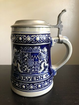 Vtg Gerzit German Bayern Beerstein Stein Salt Glaze Stoneware Coat Of Arms Mug