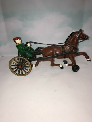 Vintage Cast Iron " Sulky " With Driver And Horse - Toy