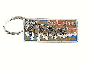 Vintage Budweiser Clydesdale Cloisonné Enamel Keychain Pre - Owned Collectible