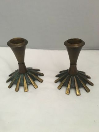 Vintage Brass Shabbat Candlestick Holders Judaica Made In Israel