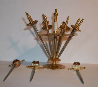 Vintage Brass Toledo Swords Cocktail Appetizers Picks 12 Piece Set