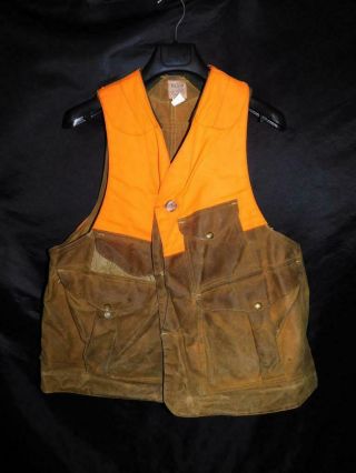 Vintage Filson Xl Waxed Tin Cloth Upland Game Hunting Vest Usa Made Orange Brown