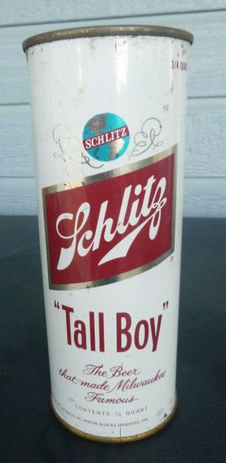Vintage Schlitz Tall Boy 1969 Flat Top Beer Can 3/4 Quart Imilwaukee Wisconsin