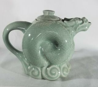 Vintage Dragon Teapot Celadon Green Porcelain Asian 2