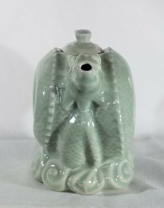 Vintage Dragon Teapot Celadon Green Porcelain Asian 3