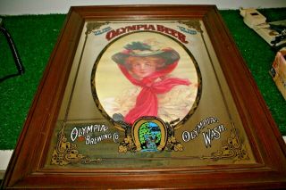 Vintage Olympia Beer Mirror Its The Water Good Luck Girl Woman Bar Sign Framed