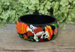 Large Sz 6 Bracelet Day Of The Dead Lacquer Handmade Olinalá Mexican Folk Art
