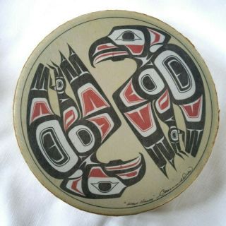 Clarence Wells Haida Hand Drum Fish Hawk 11 " Canada First Peoples Native Signed