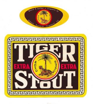 1947 Malayan Breweries Ltd,  Singapore Tiger Stout Chop Rimau Beer Label Set