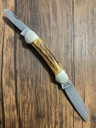 VINTAGE SCHRADE I XL WOSTENHOLM STAG CANOE 2 Bladed POCKET KNIFE Rare 2