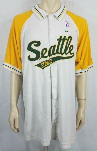 Vintage Nike Seattle Sonics Embroidered Snap Button Warm Up Shirt Mens Xl