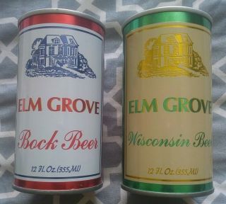 Elm Grove Set Of 2 Vintage 12 Oz Straight Steel Pull Tab Beer Cans - Empty