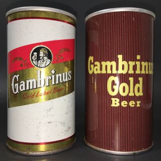 Gambrinus Gold Set Of 2 Vintage 12 Oz Straight Steel Pull Tab Beer Cans - Empty