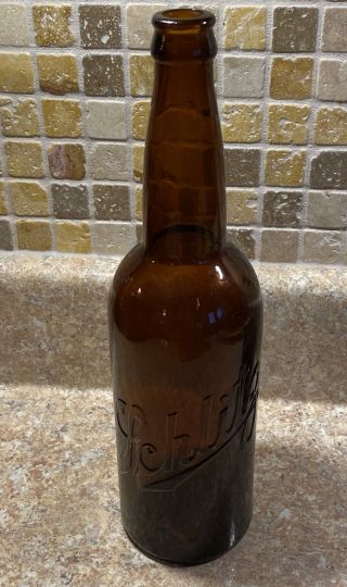 6/16 Vintage Schlitz Embossed Brown Amber Glass Beer Bottle -