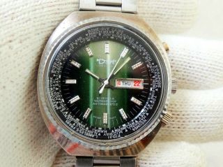 Dart De Luxe World Time Automatic Vintage Day Date Swiss Mens 43,  5mm Watch 1960s