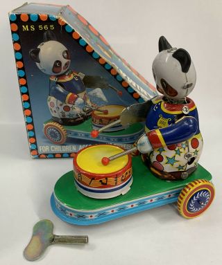 Vintage Tinplate Clockwork Drumming Panda Animal Ms 565 Boxed