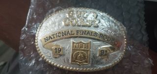 1991 Prca Gold Coast National Finals Rodeo Silver Engraved Saddle Bronc Buckle