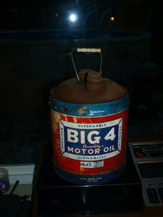 Vintage Big 4 Quality Motor Oil 5 Gallon Can - Lou Bob Company - Chicago