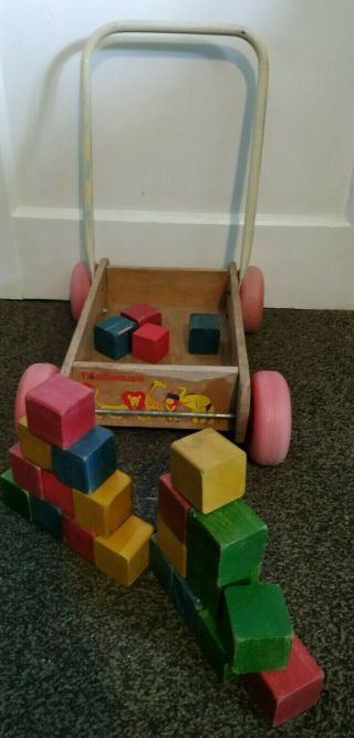 13443) Mothercare Baby Walker Wooden Push Along Toy 1970/80s Needs Tlc