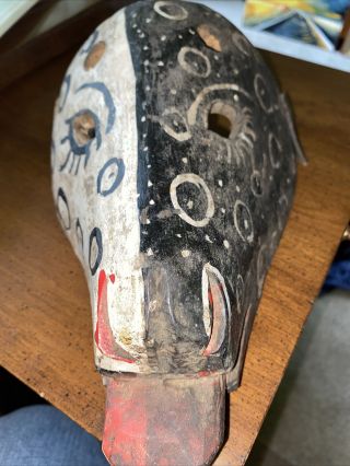 Guatemalan Folk Art Hand Carved/painted Wooden Mask Horse Or Goat Black & White