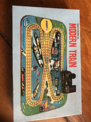 Tin Toy Train Action Set And Wind - Up Engine Made In Japan 1940s