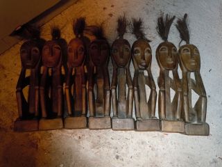 8 Vintage Hand - Carved Wooden Indonesian Tribal Statues