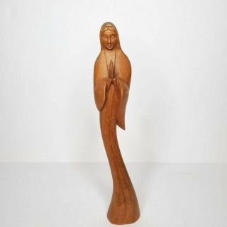 J Pinal Signed Hand Carved Wood Praying Madonna Figure Mexican Folk Art