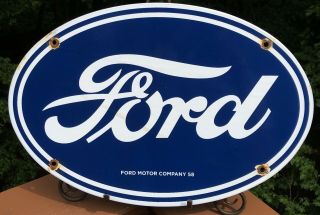 Large Vintage 1958 Ford Motor Company Auto Porcelain Dealer Dealership Sign