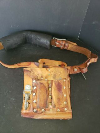 Vintage Klein Tools No.  5164 Leather Electricians Lineman Tool Pouch With Belt