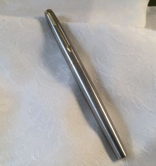 Vtg Parker 75 Brushed Stainless Steel Flighter Fountain Pen 14k Fine Nib
