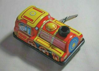 Vintage Tin Toy Sanko Japan 3 " Wind Up Auto Turn Train Yellow Locomotive Car