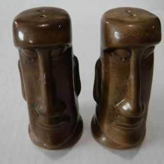 Vintage Moai Easter Island Head Salt & Pepper Shakers Tiki 4 " H X 2 " W Fun Party
