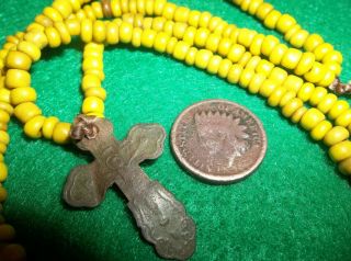 Fur Trade Cross Maze Yellow Glass Bead Necklace 1700s Colonial Christian Relic