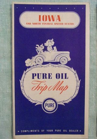 Vintage 19640 ' s Iowa & North/South Dakota Road Trip Map from Pure Oil Co. 2