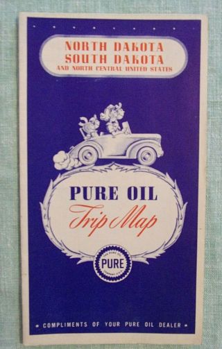 Vintage 19640 ' s Iowa & North/South Dakota Road Trip Map from Pure Oil Co. 3