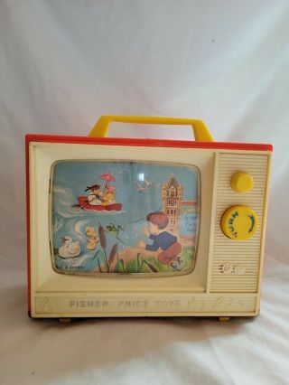 Vintage 1966 Fisher Price Toys Giant Screen Music Box Tv Two Tunes Tv 908
