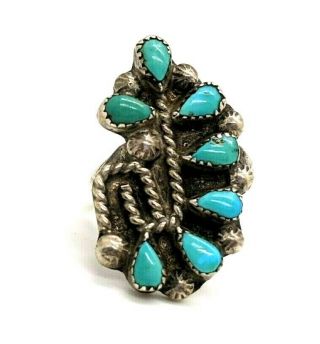 Vintage Sterling Silver Navajo Shadow - Box Southwestern Turquoise Ring S7 111620