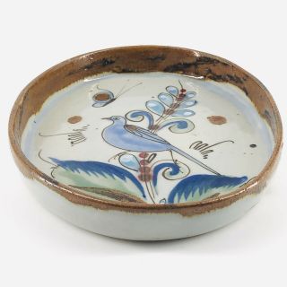 Vintage Ken Edwards Tonala Mexico Pottery Trinket Tray Hand Painted Bird Flowers