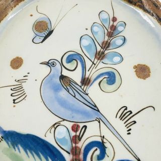Vintage Ken Edwards Tonala Mexico Pottery Trinket Tray Hand Painted Bird Flowers 3