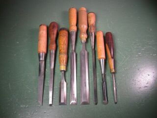 Old Vintage Woodworking Tools Fine Chisels Group Top Makers