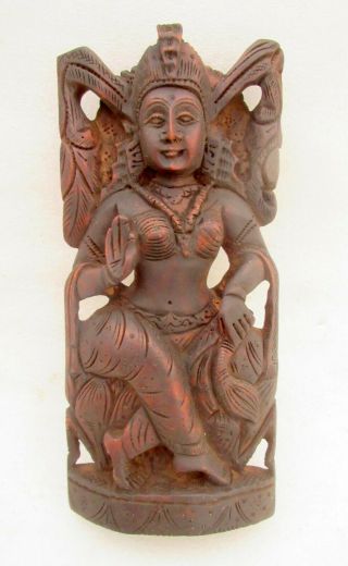 Vintage Old Rare Hand Crafted Wooden Home Decorative Hindu Goddess Figure Statue