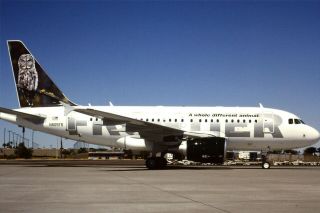35mm Colour Slide Of Frontier Airlines Airbus A318 - 111 N805fr